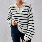 Damen stylischer Strickpullover mit hochgeschlossenem Kragen und lässigem Schnitt R&B