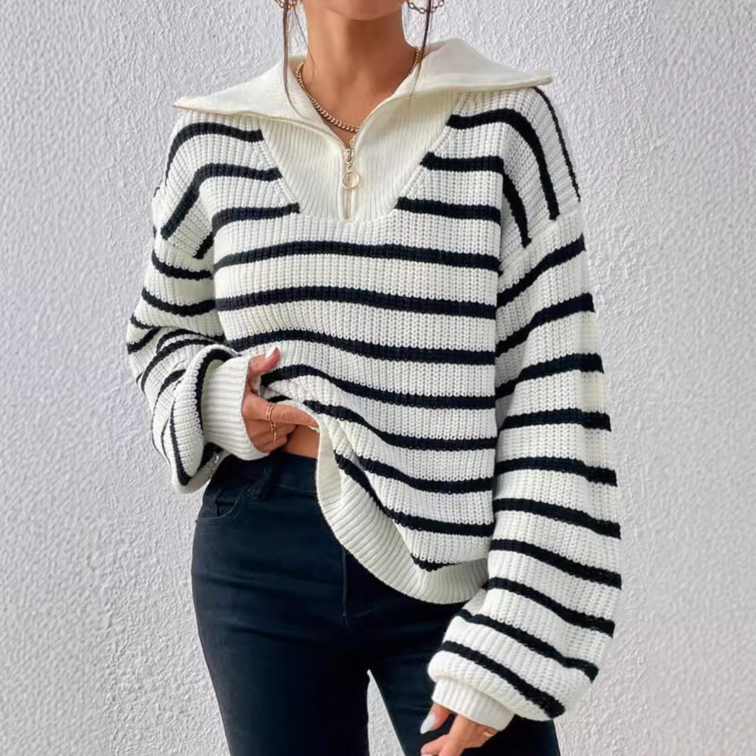 Damen stylischer Strickpullover mit hochgeschlossenem Kragen und lässigem Schnitt R&B