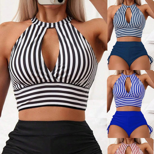 Damen Hochtailliertes Bade-Set mit Streifen-Design R&B