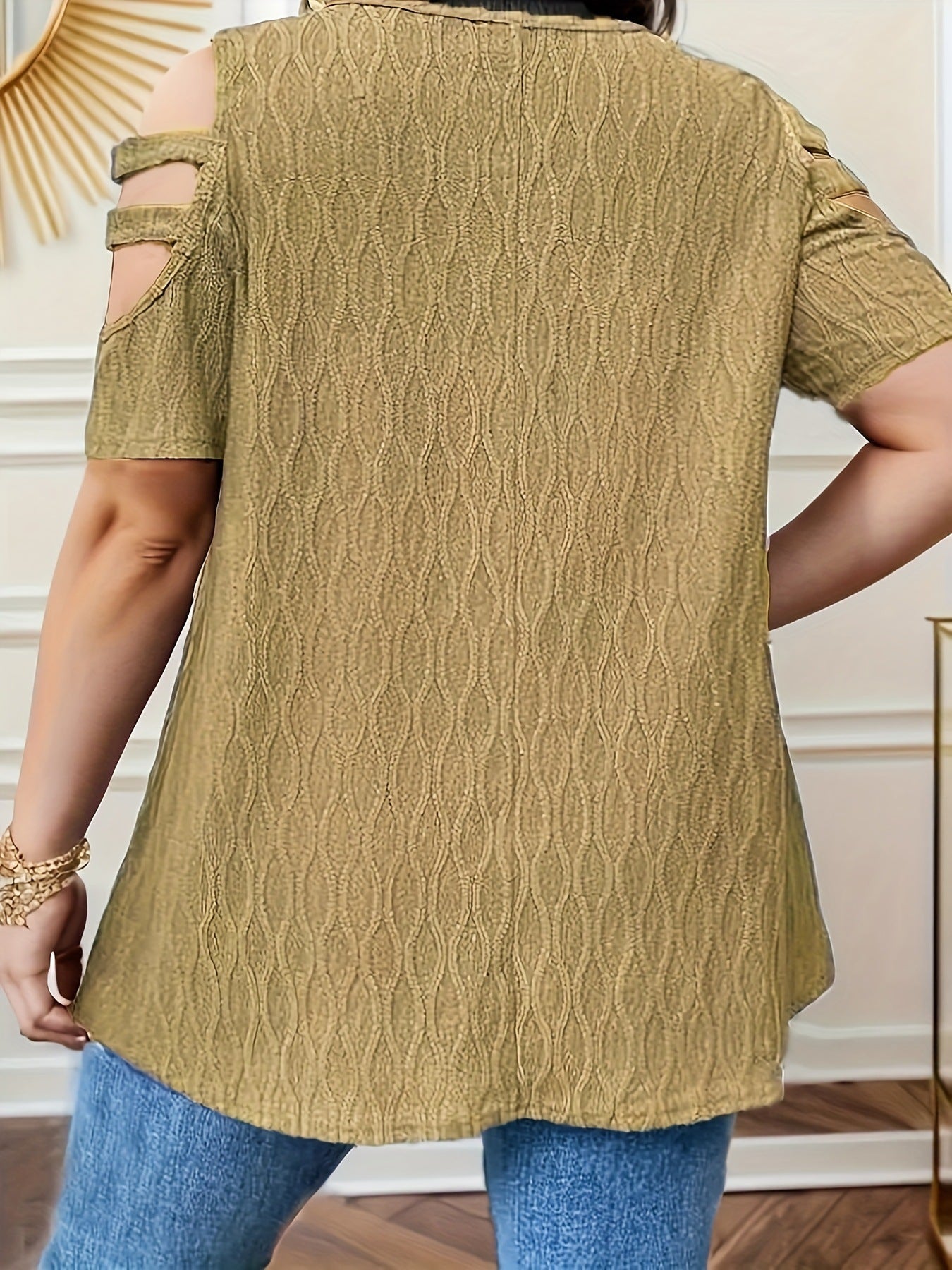Damen elegantes Oberteil mit kreativem Reißverschluss und Cut-Out-Ärmeln R&B