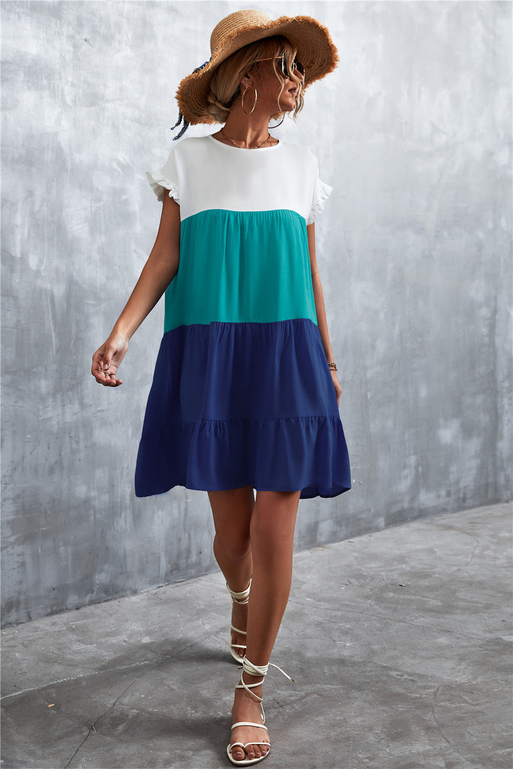 Damen lässiges Sommerkleid mit Rüschendetails und fließendem Schnitt R&B