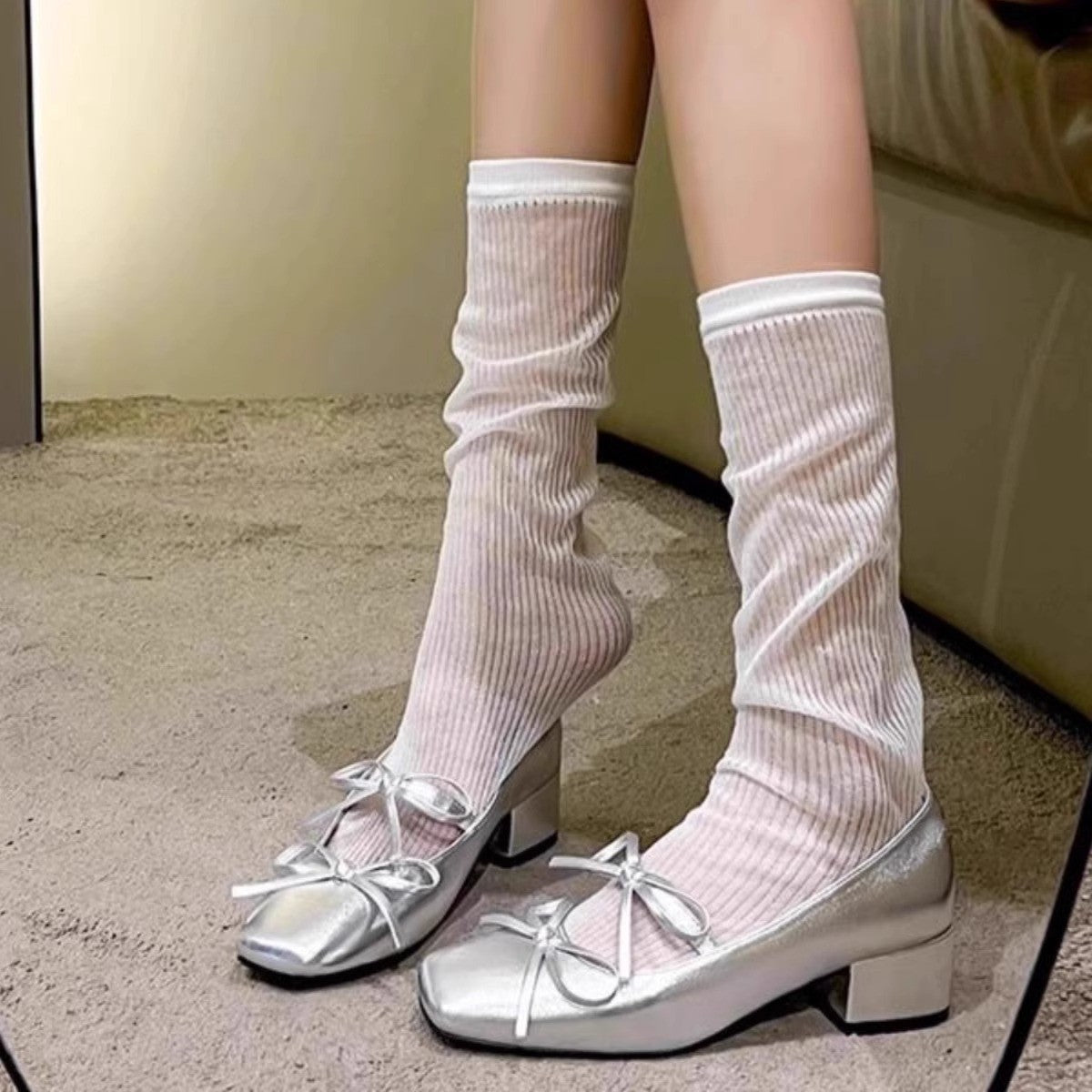 Damen elegante Ballerinas mit Schleifenverzierung R&B