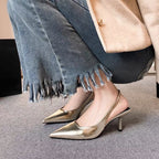 Damen Slingback-Pumps mit spitz zulaufender Silhouette und schimmernder Oberflächenstruktur EB