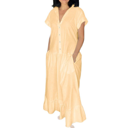Damen Lässiges Knopfkleid mit Taschen und Rüschensaum R&B