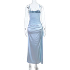 Damen Elegantes Satin-Maxikleid mit seitlichem Schlitz R&B