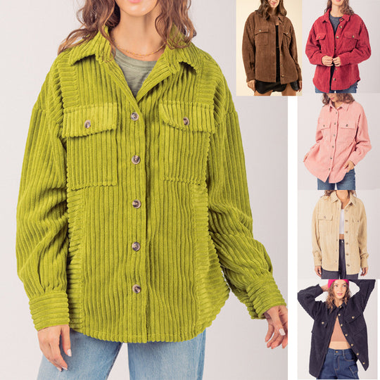 Damen lässige Cordjacke mit praktischen Taschen R&B