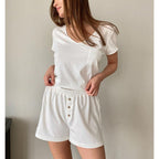 Damen Bequemes Loungewear-Set aus Baumwolle mit V-Ausschnitt R&B