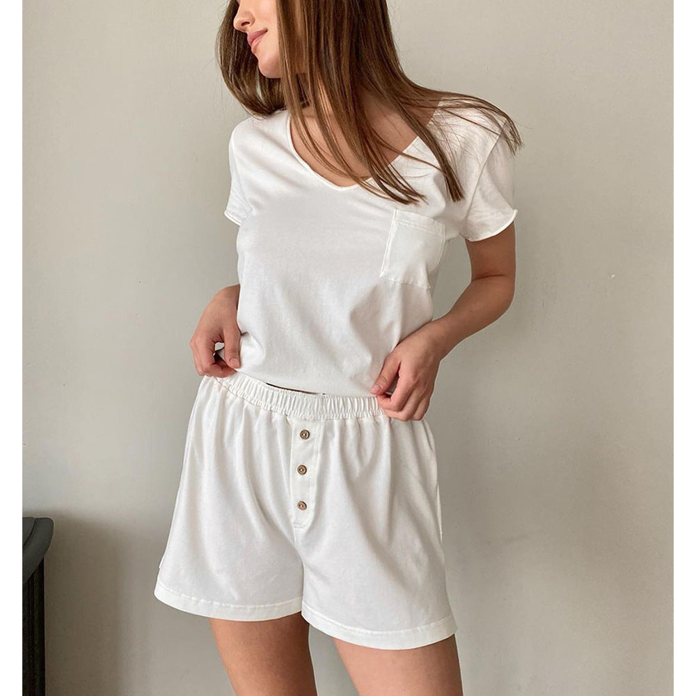 Damen Bequemes Loungewear-Set aus Baumwolle mit V-Ausschnitt R&B