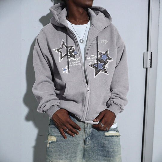 Herren Kapuzenjacke mit praktischem Reißverschluss und stylischem Sternenmotiv R&B