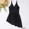 Damen eleganter Einteiler Badeanzug mit asymmetrischem Rock und verstellbaren Trägern R&B