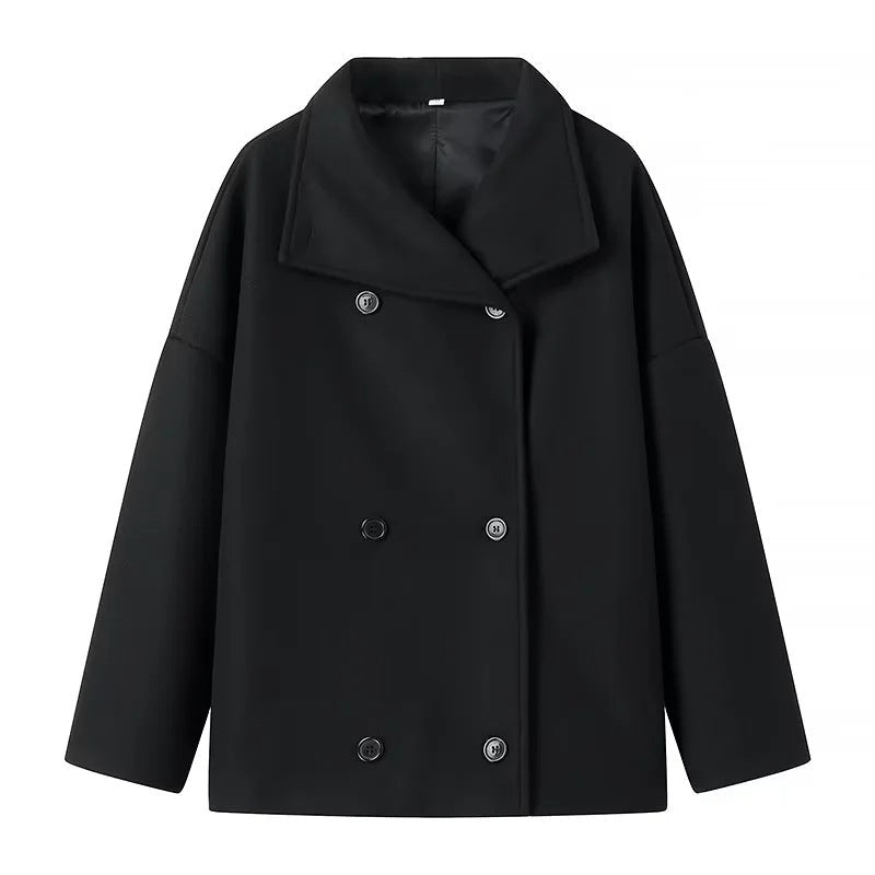 Damen Oversize Doppelreiher-Jacke mit elegantem Schalkragen und großen Knöpfen R&B