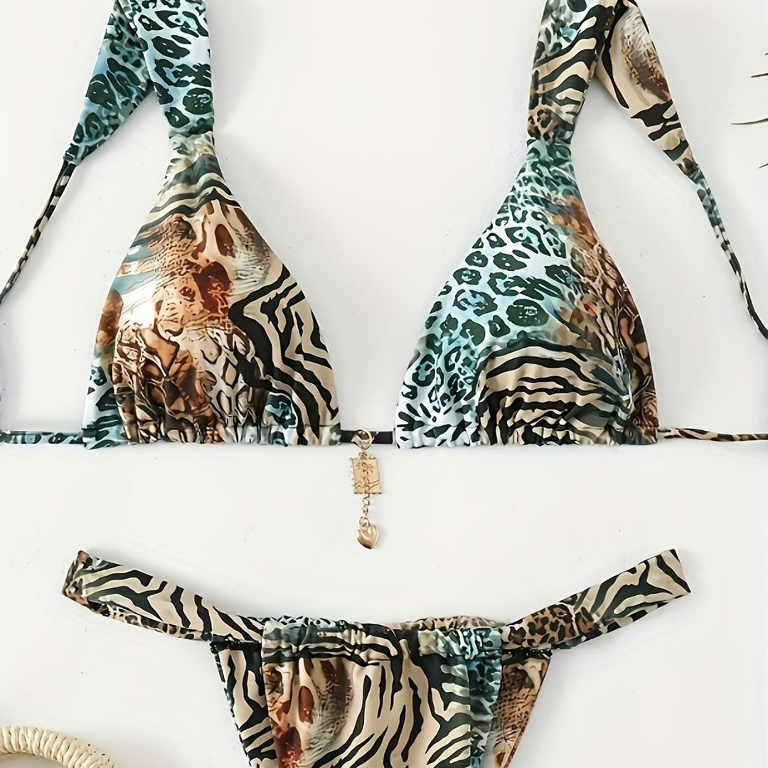 Damen Halter-Bikini mit Animal-Print R&B