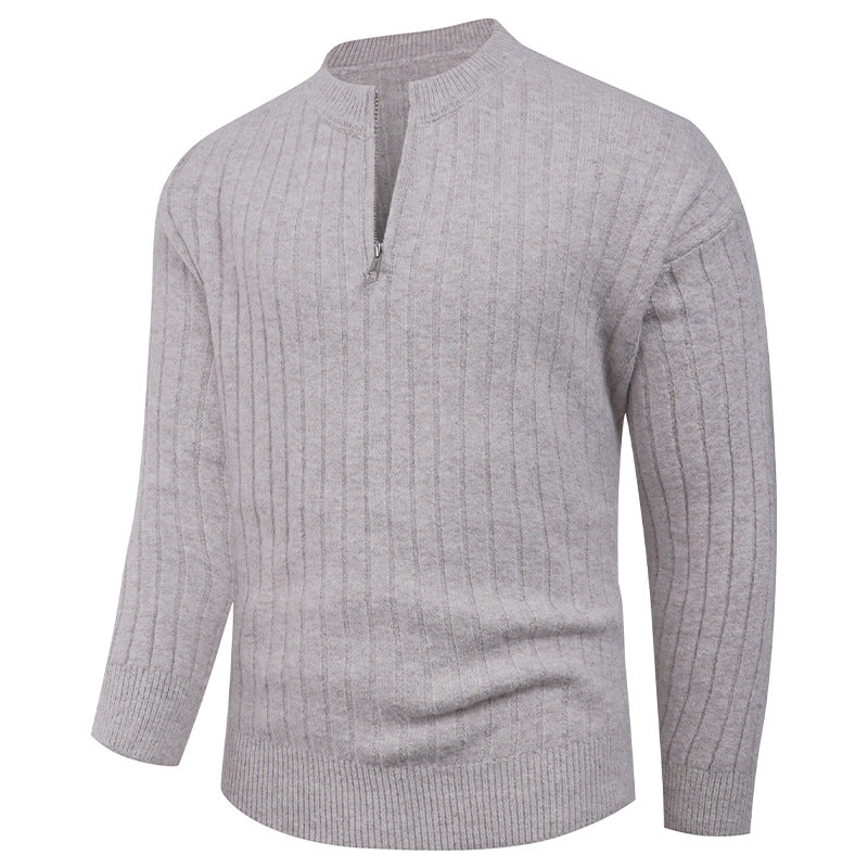 Herren Strickpullover mit hohem Kragen und modernem Reißverschluss R&B