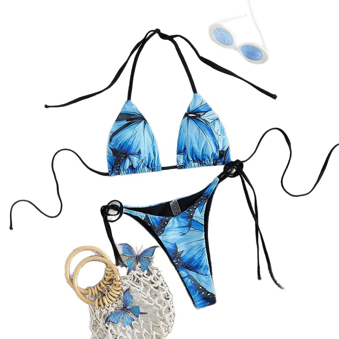 Damen Triangel-Bikini-Set mit floralem Schmetterlingsdesign R&B