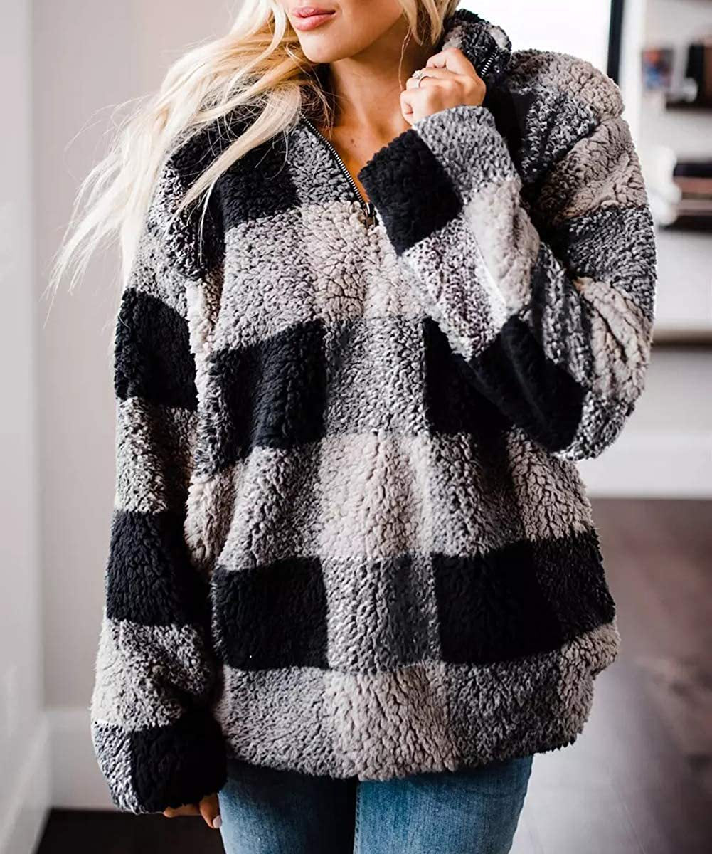 Damen gemütlicher Fleece-Pullover mit hochgeschlossenem Kragen R&B