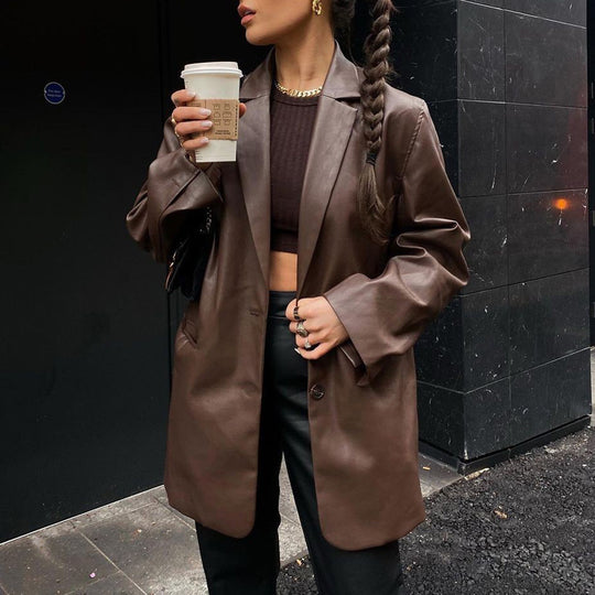 Damen modische Kunstlederjacke mit elegantem Schnitt R&B