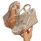 Damen Wedge-Sandalen mit dekorativem Riemendesign und stylishen Verzierungen R&B