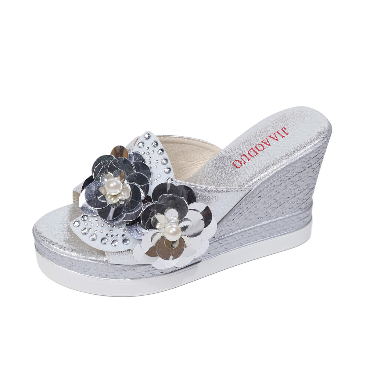 Damen Wedge-Sandalen mit schimmernden Blumenapplikationen und rutschfester Sohle R&B