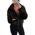 Damen Kunstfell Bomberjacke