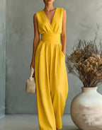 Damen Maxikleid mit V-Ausschnitt und Puffärmeln