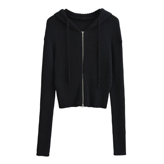 Damen lässiger Strickzipper mit Kapuze R&B