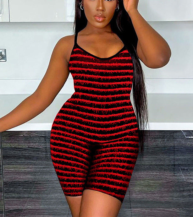 Damen Modellierender Jumpsuit mit schmalen Trägern und grafischem Streifenmuster R&B