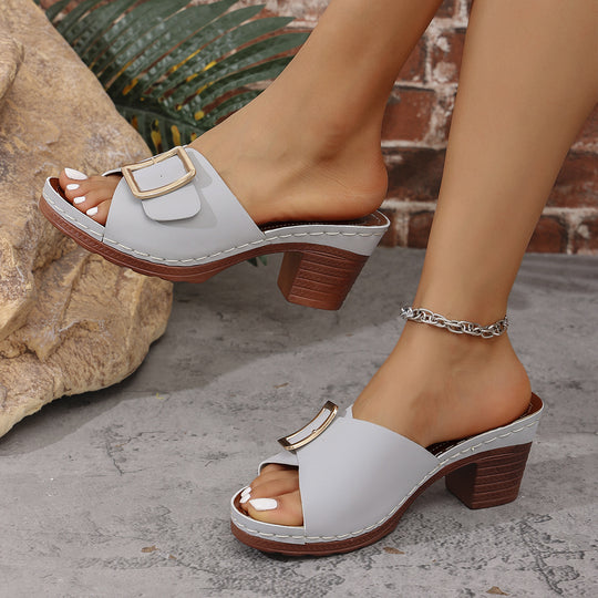 Damen Trendige Blockabsatz-Sandalen mit aufregendem Schnallen-Detail R&B