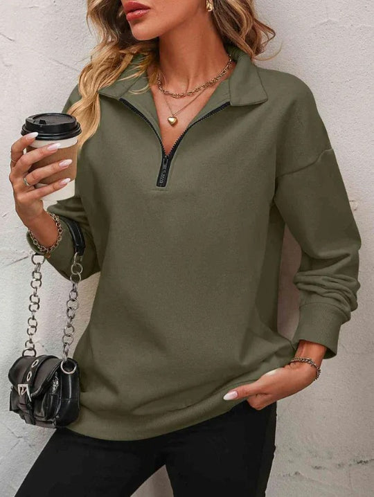 Damen Sweatshirt mit praktischer Reißverschlussöffnung und lässigem Schnitt R&B