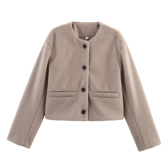 Damen lässige Teddyjacke mit Knopfleiste und aufgesetzten Taschen R&B