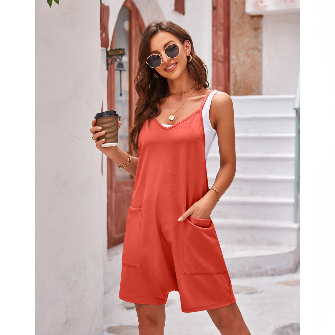 Damen komfortabler Overall mit tiefem Ausschnitt und praktischen Taschen R&B
