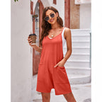 Damen komfortabler Overall mit tiefem Ausschnitt und praktischen Taschen R&B