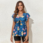 Damen Badeshirt mit Rüschen und integrierten Shorts R&B