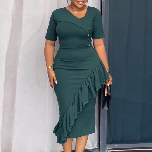 Damen Elegantes Wickelkleid mit Rüschendetails R&B