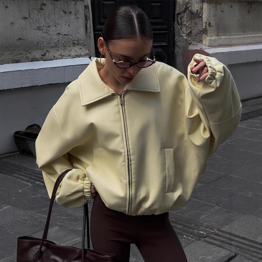 Damen Oversized Sweatjacke mit modernem Stehkragen R&B