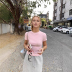 Damen Kurzarm-T-Shirt aus hochwertigem Baumwollmix mit schmalem Schnitt R&B