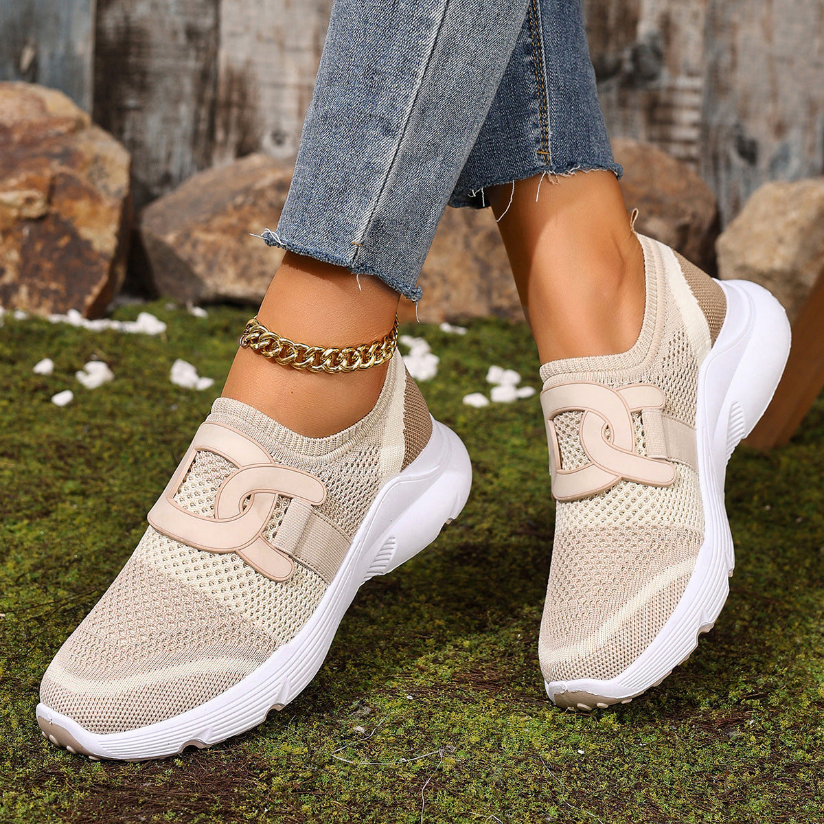 Damen Atmungsaktive Freizeitschuhe mit elastischem Riemen