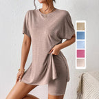 Damen Freizeit-Loungewear-Set mit weichem Kurzarmoberteil und passendem Radlerhosen R&B
