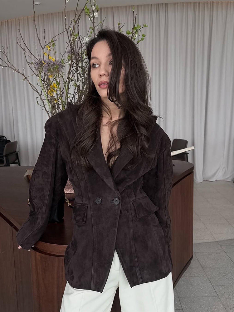 Damen modische Übergröße Blazerjacke mit strukturiertem Design und klassischen Knopfdetails R&B