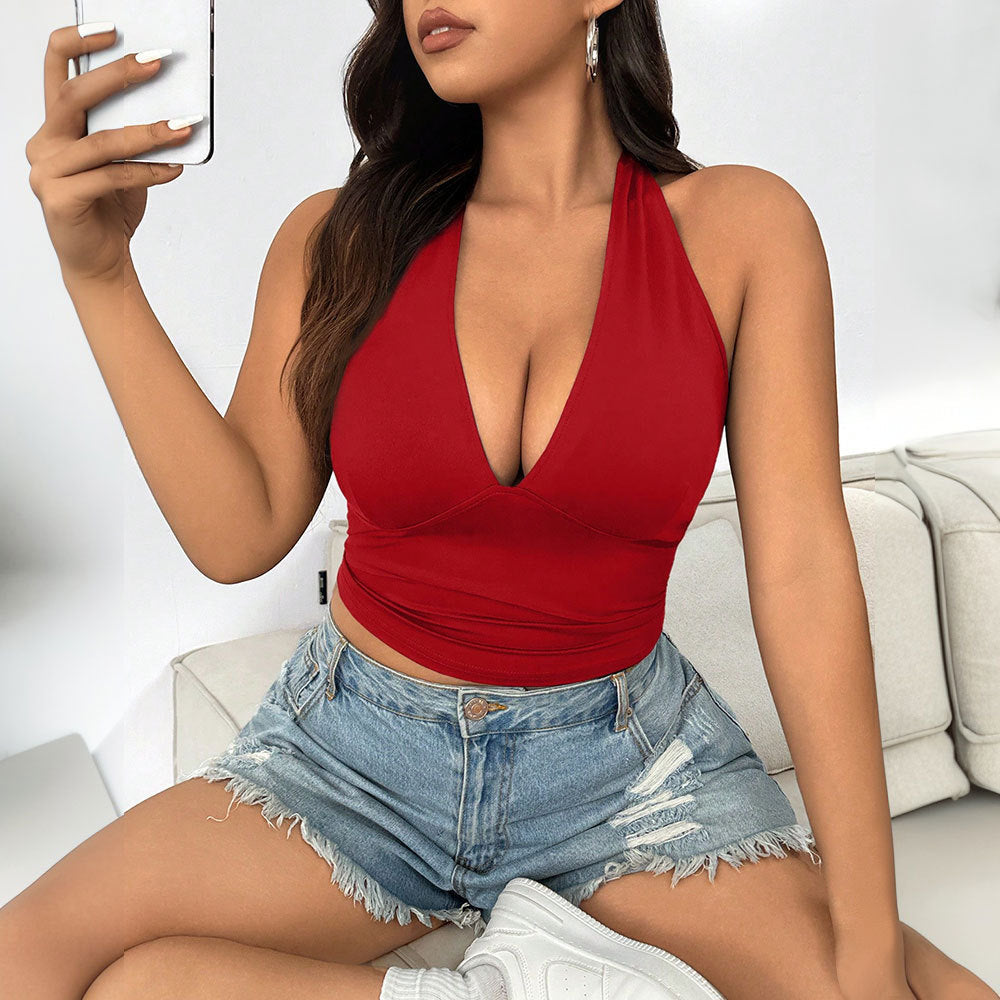Damen Crop-Top mit tiefem V-Ausschnitt und tailliertem Schnitt R&B