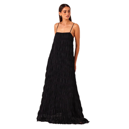 Damen Maxikleid mit romantischem Faltenstruktur und zarten Spaghettiträgern R&B