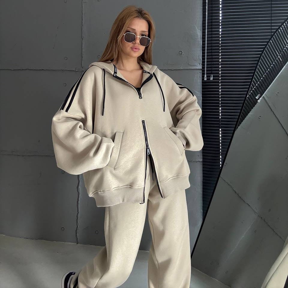Damen Stylish Hoodie mit doppeltem Reißverschluss und lässigem Schnitt R&B