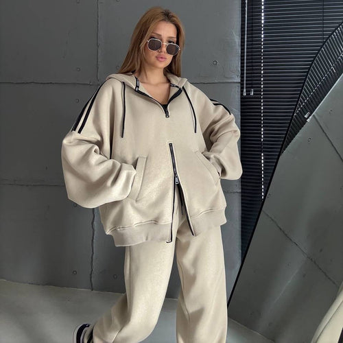 Damen Stylish Hoodie mit doppeltem Reißverschluss und lässigem Schnitt R&B
