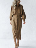 Damen Langarm-Hemdblusenkleid mit eleganten Puffärmeln