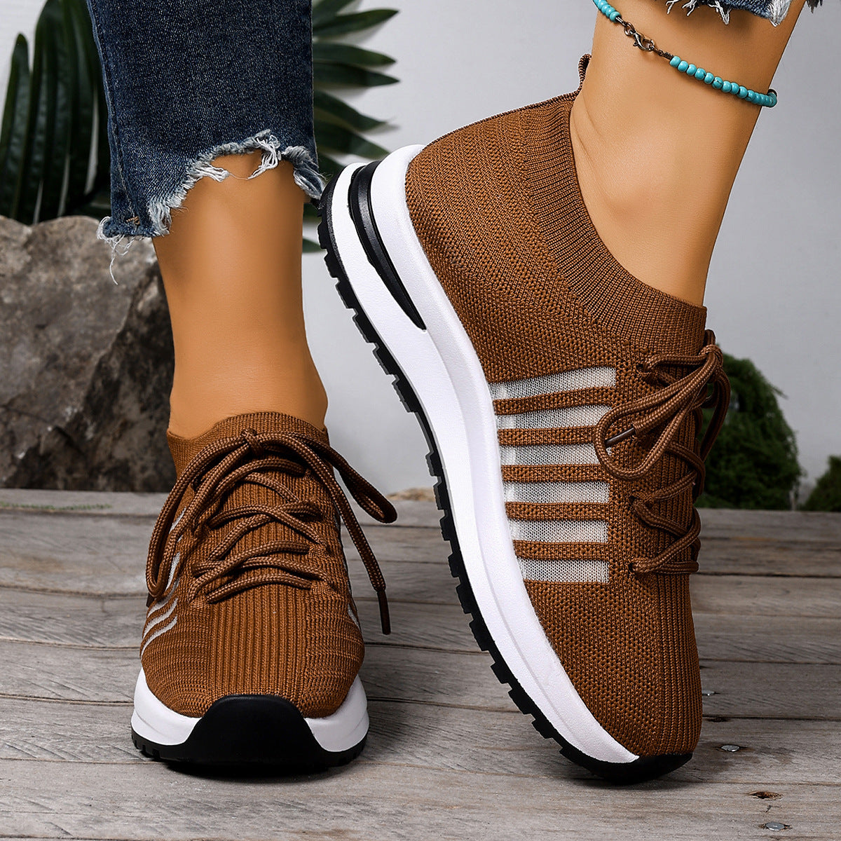 Damen Sportliche Sneaker mit atmungsaktiver Strickoberfläche und rutschfester Sohle R&B