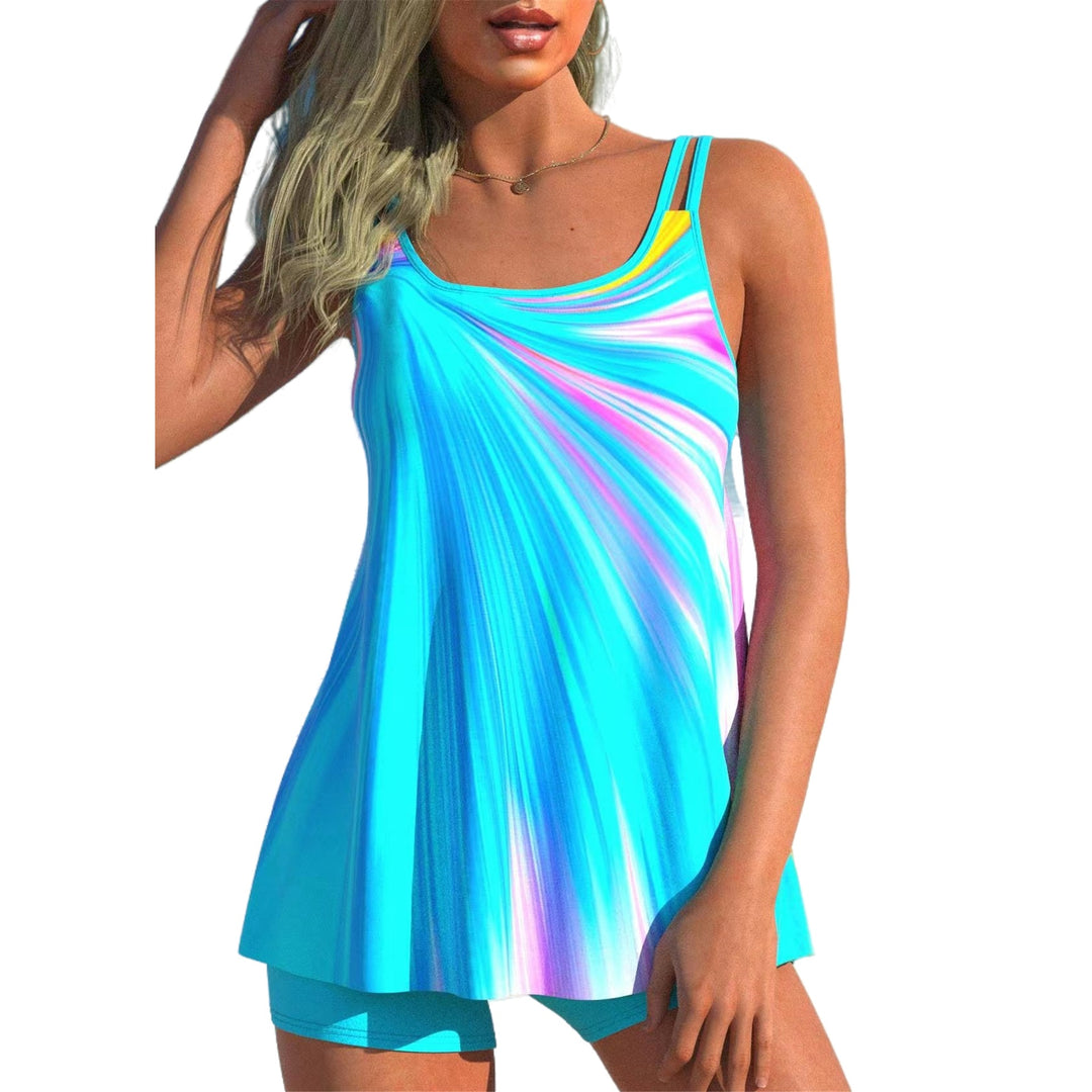 Damen nan fließendes A-Linien Tankini-Oberteil mit doppelten Spaghettiträgern und figurumspielender Passform R&B