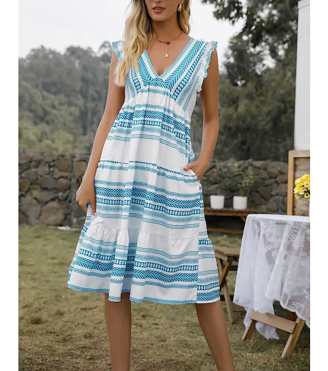 Damen Freizeitkleid mit raffinierten Rüschendetails und stilvollem Gürteldesign R&B