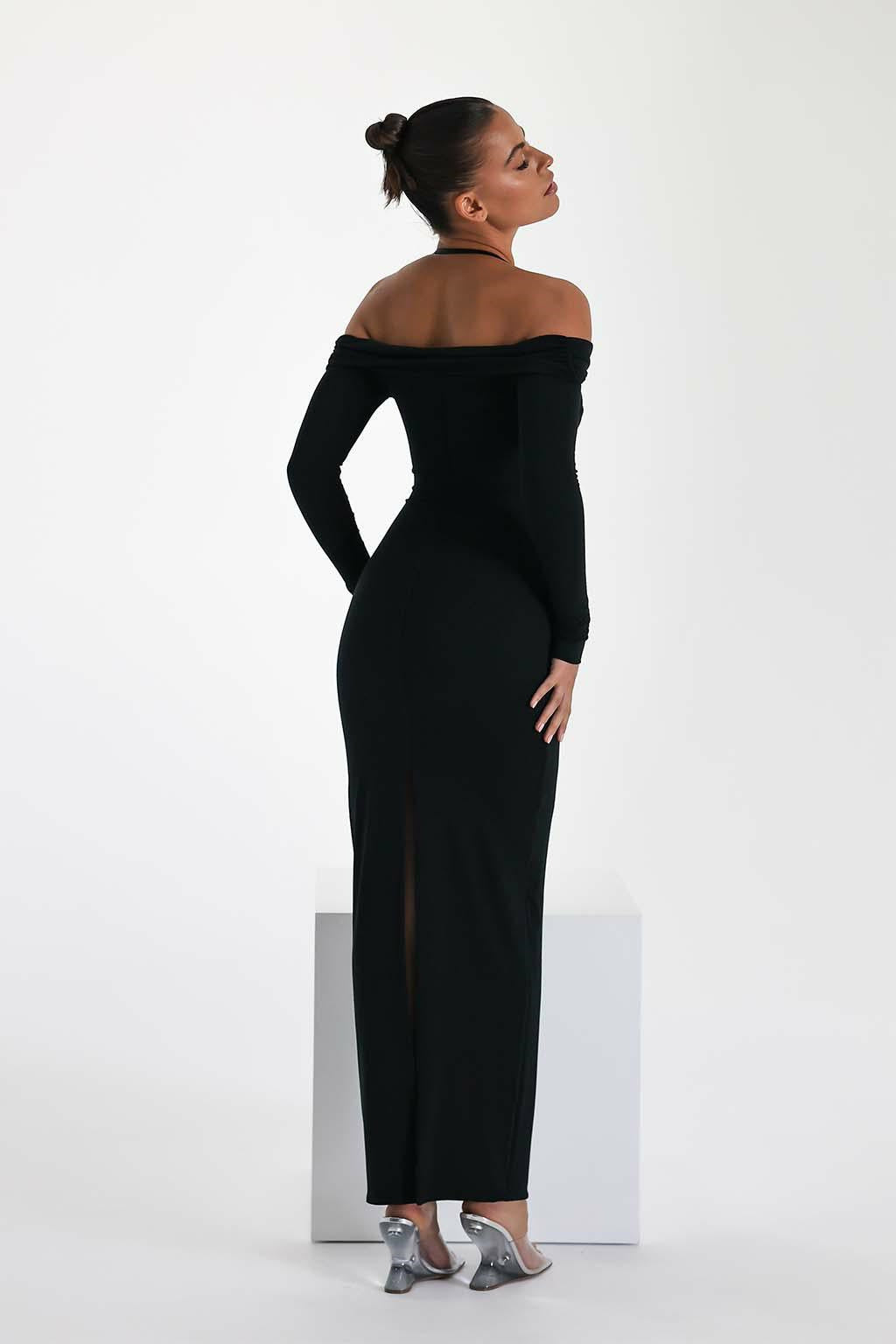 Damen Maxi-Kleid mit Off-Shoulder Design und elegantem Schlitz R&B
