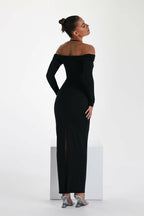 Damen Maxi-Kleid mit Off-Shoulder Design und elegantem Schlitz R&B