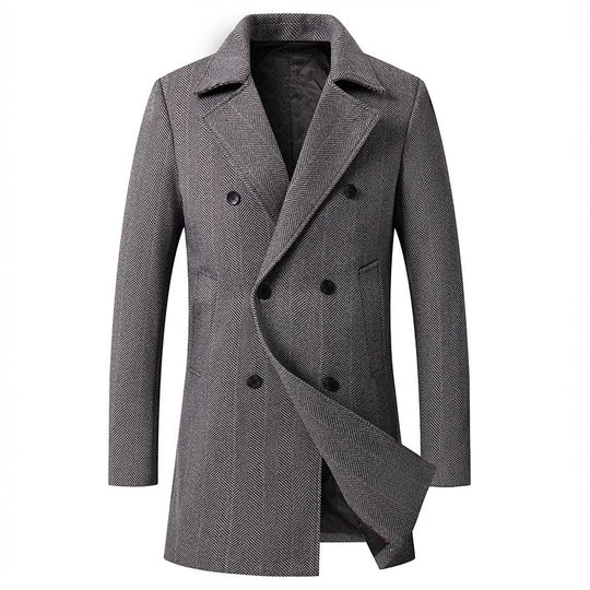Herren eleganter Doppelreiher-Mantel im minimalistischen Design R&B