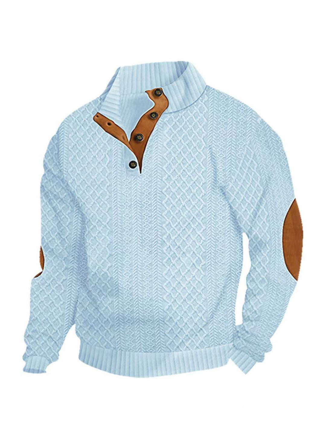 Herren nan Strickpullover mit Stehkragen und Lederbesatz R&B